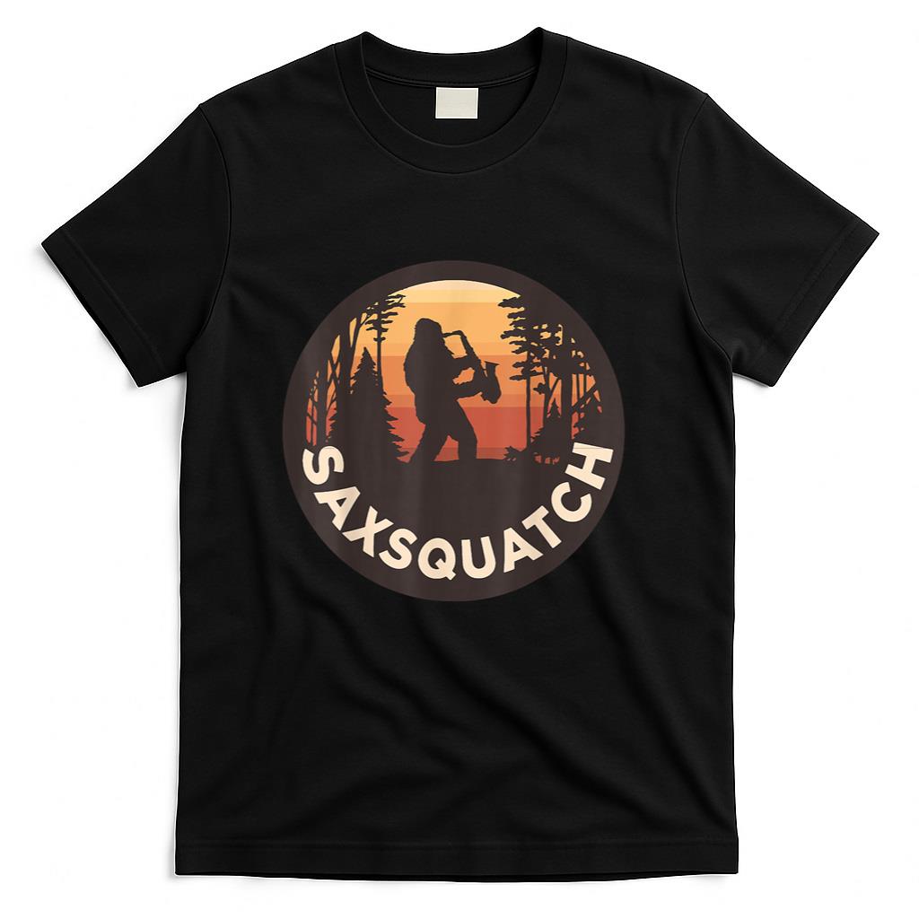 Retro Vintage Sax-Squatch Yeti Bigfoot Playing Saxophone T-Shirt