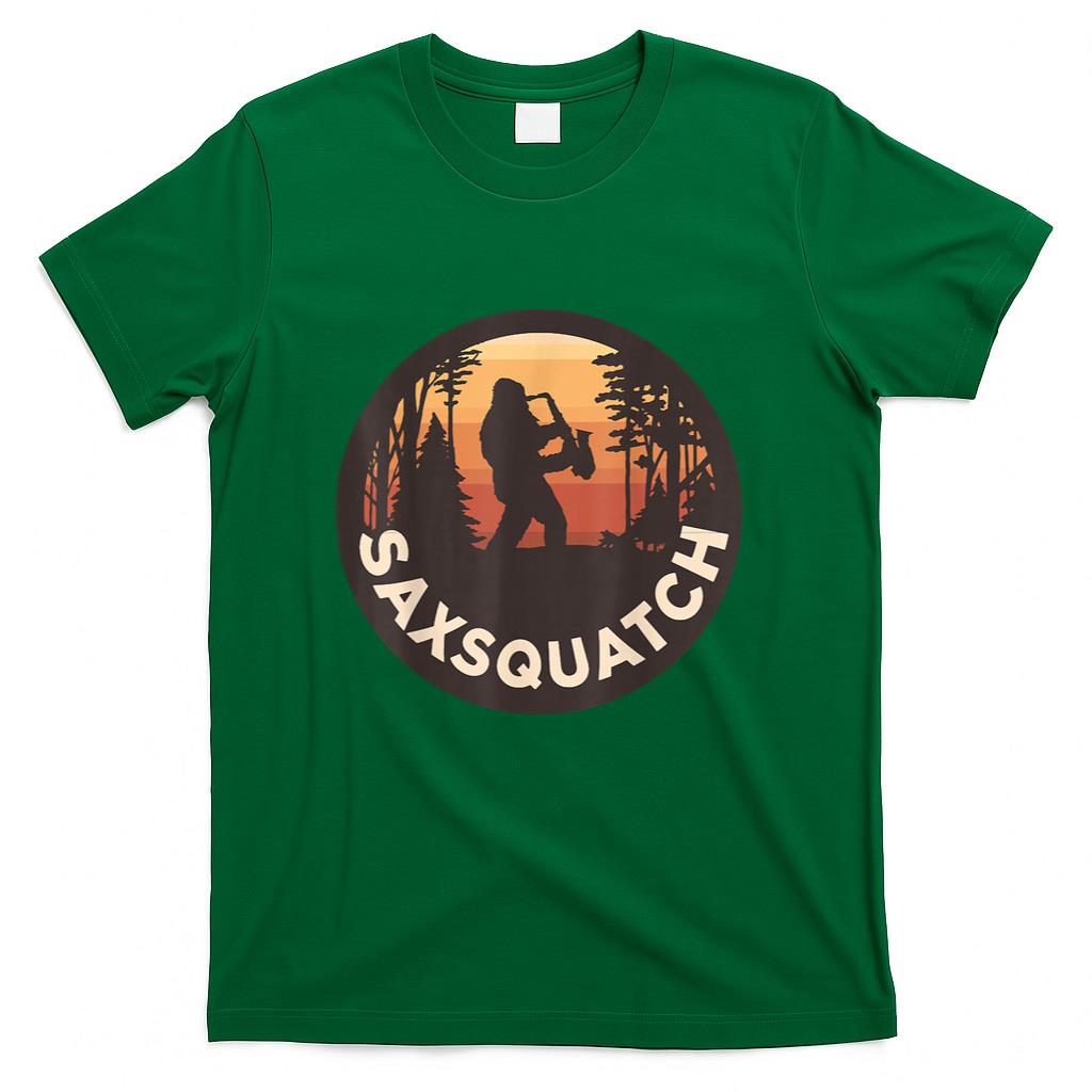 Retro Vintage Sax-Squatch Yeti Bigfoot Playing Saxophone T-Shirt