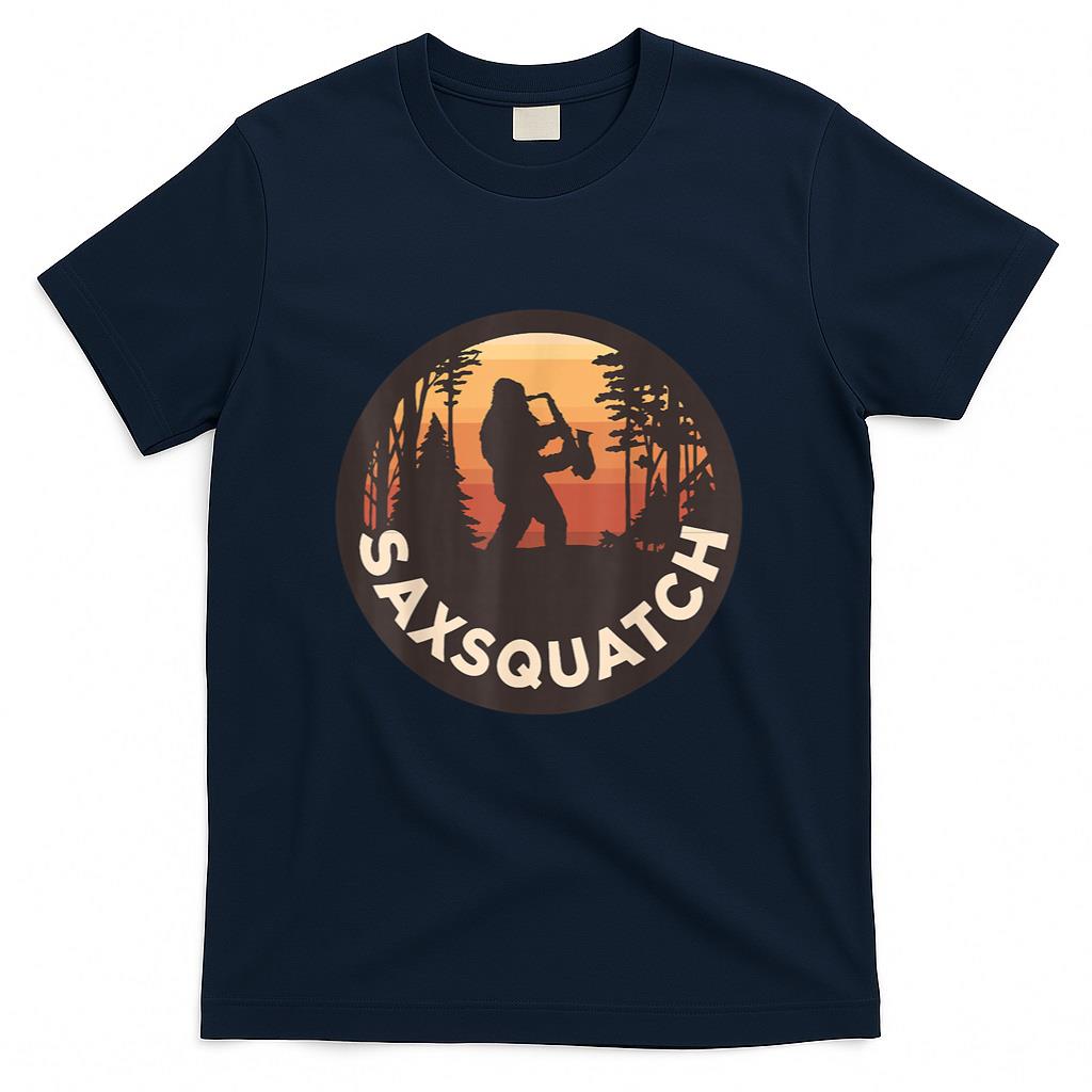 Retro Vintage Sax-Squatch Yeti Bigfoot Playing Saxophone T-Shirt