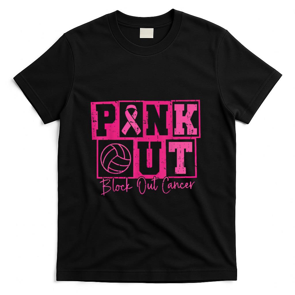 Volleyball Breast Cancer Awareness Block Out Cancer T-Shirt