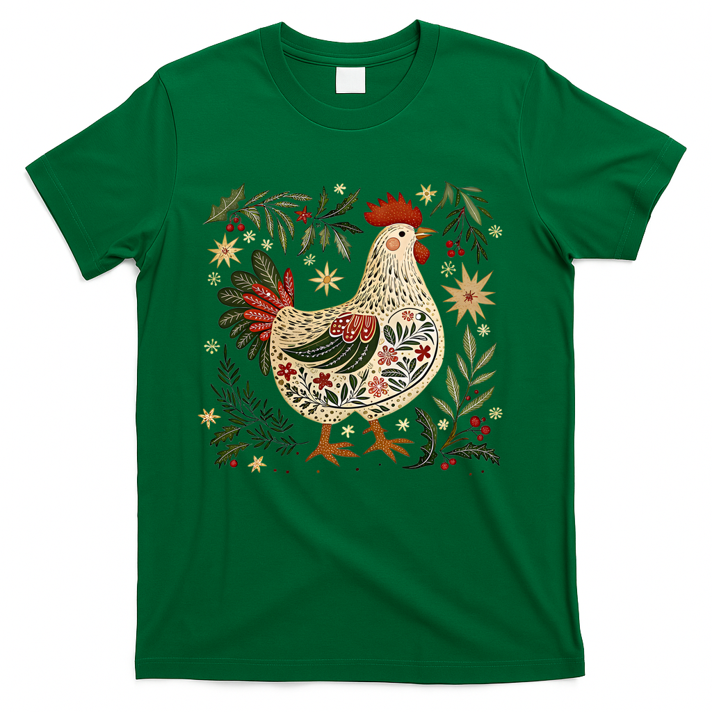 Christmas Chicken Western Floral T-Shirt