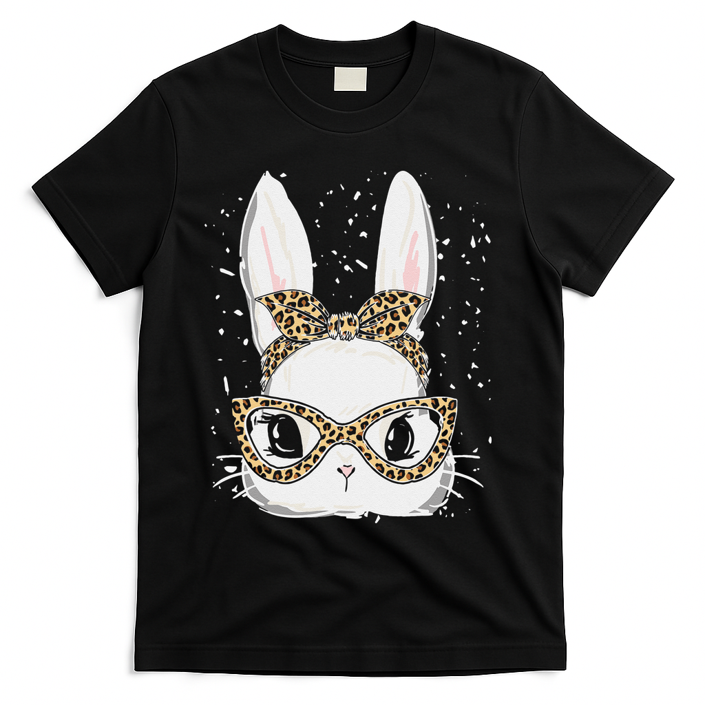 Bunny Face Leopard Glasses Headband Happy Easter Day Women's T-Shirt
