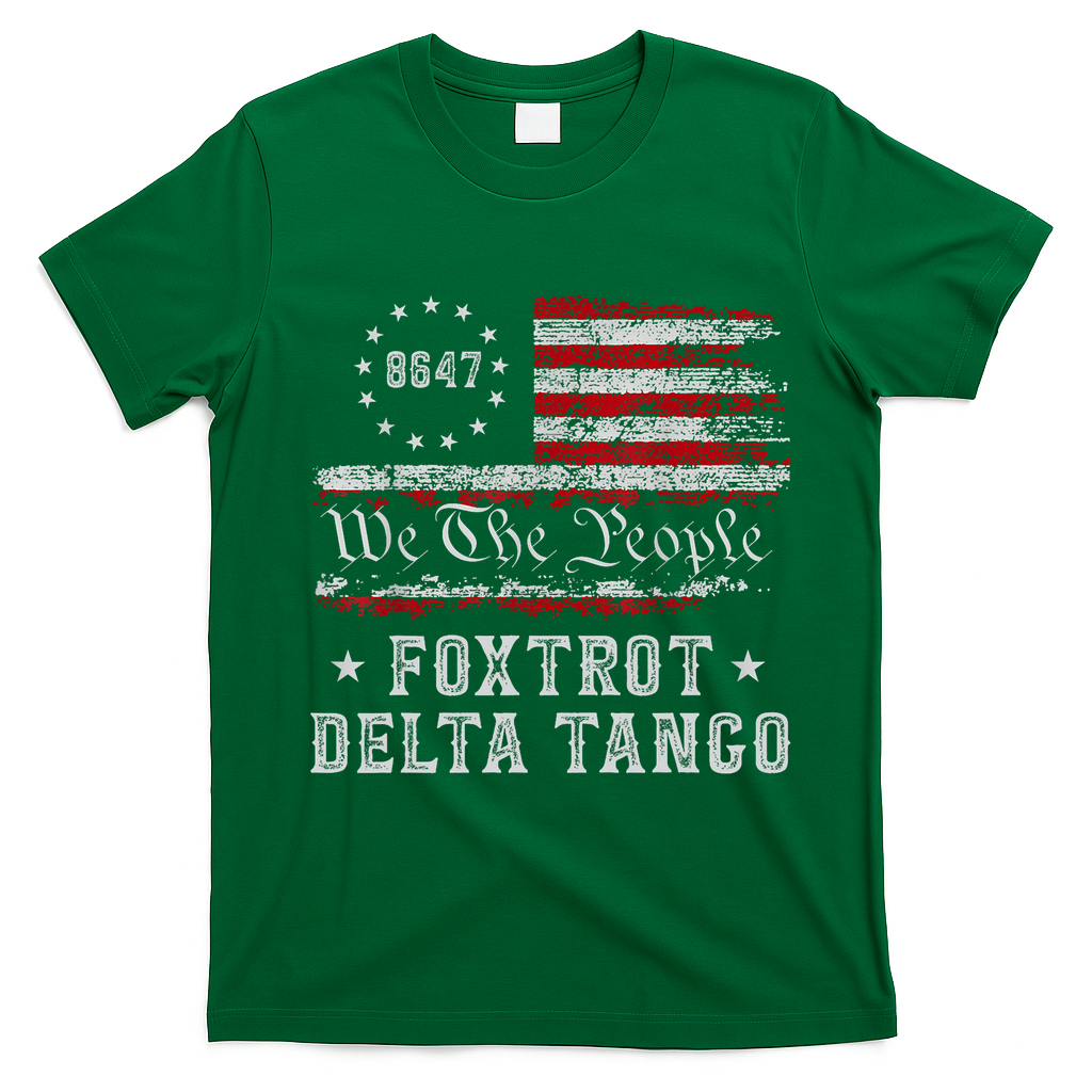 8647 Anti Trump Foxtrots Deltas Tangos Impeach 47 86 47 Flag T-Shirt - Irish Green