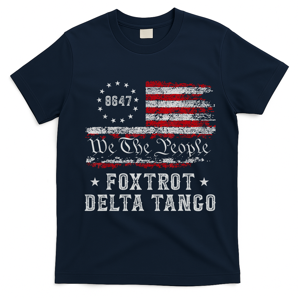 8647 Anti Trump Foxtrots Deltas Tangos Impeach 47 86 47 Flag T-Shirt - Navy Blue