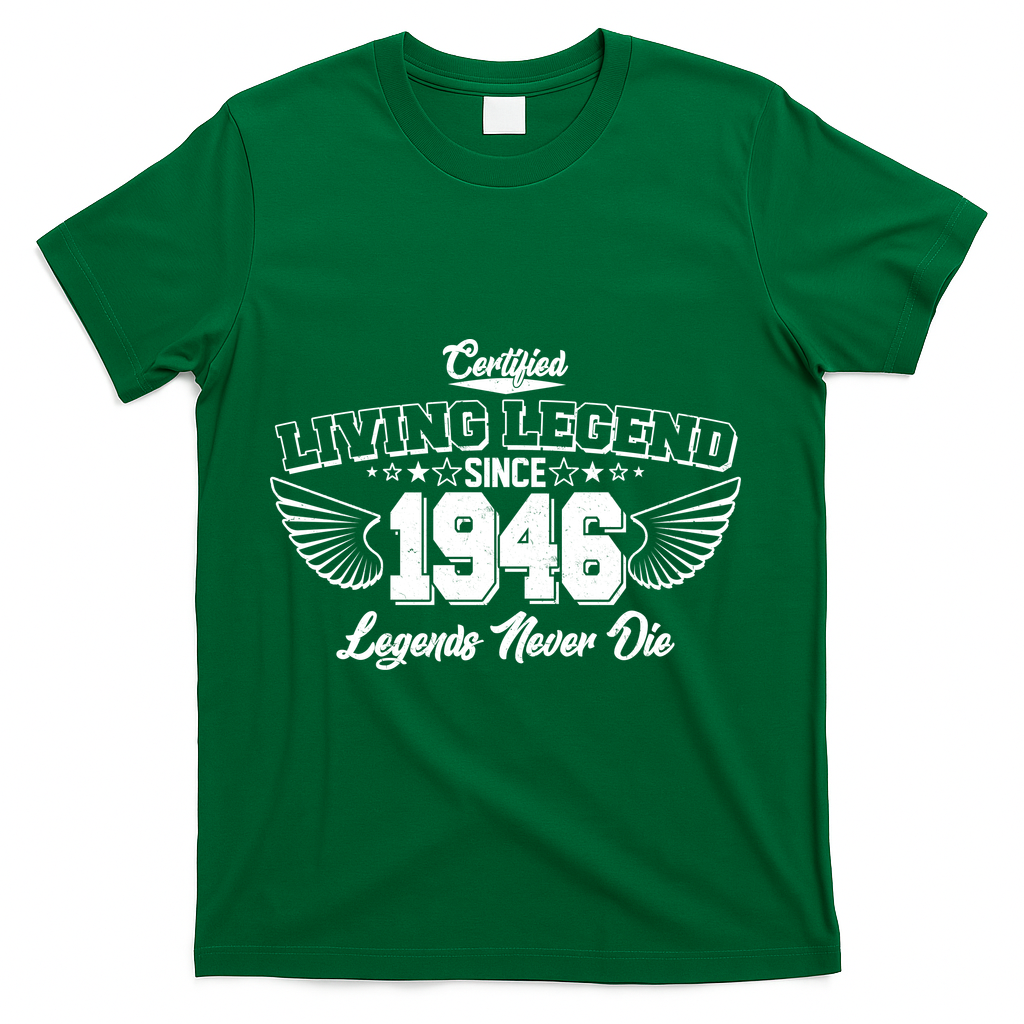 80th Birthday Certified Living Legend Since 1946 Legends Never Die Vintage Wings T-Shirt - Green