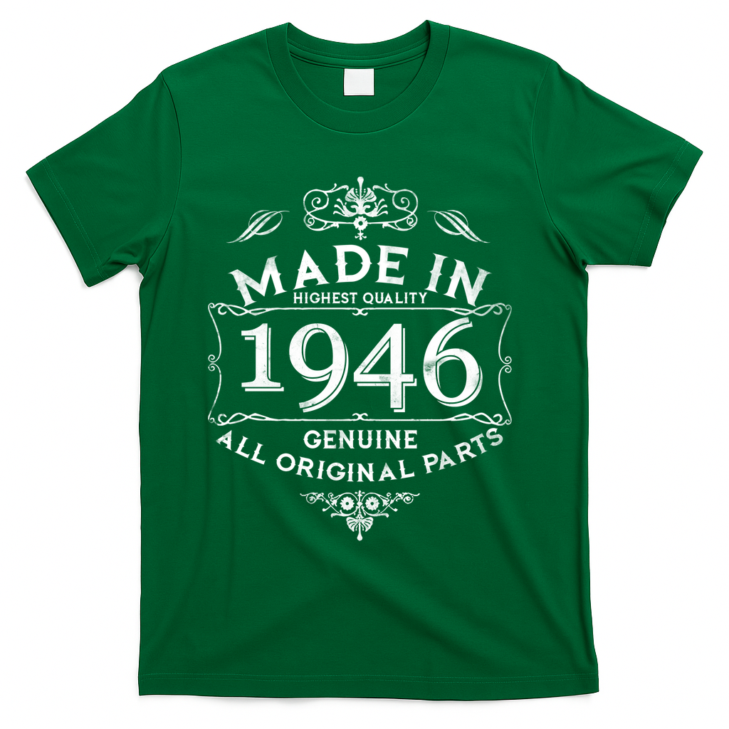80th Birthday Made In 1946 Highest Quality Genuine All Original Parts T-Shirt - Green