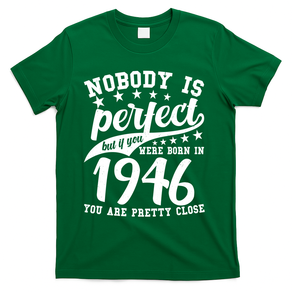 80th Birthday Nobody Is Perfect Born In 1946 You Are Pretty Close  T-Shirt - Green