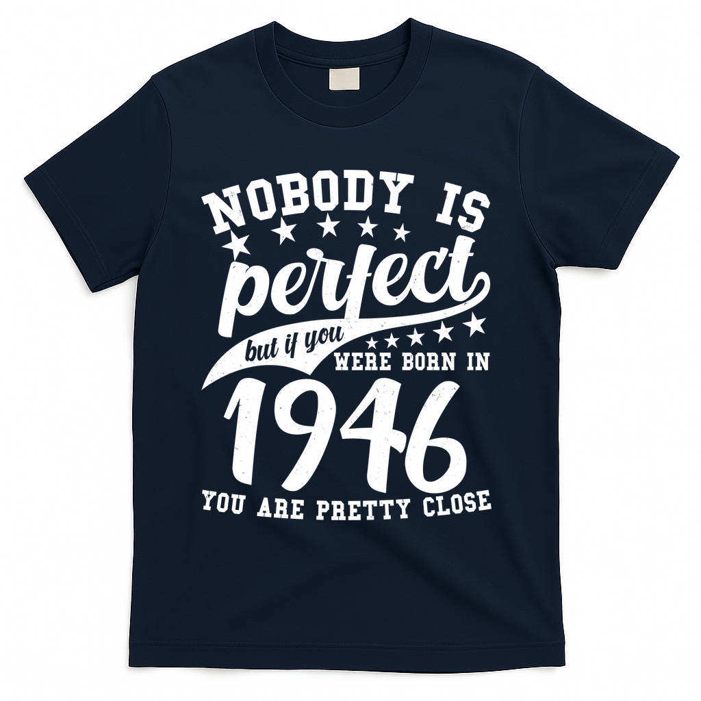 80th Birthday Nobody Is Perfect Born In 1946 You Are Pretty Close  T-Shirt - Navy