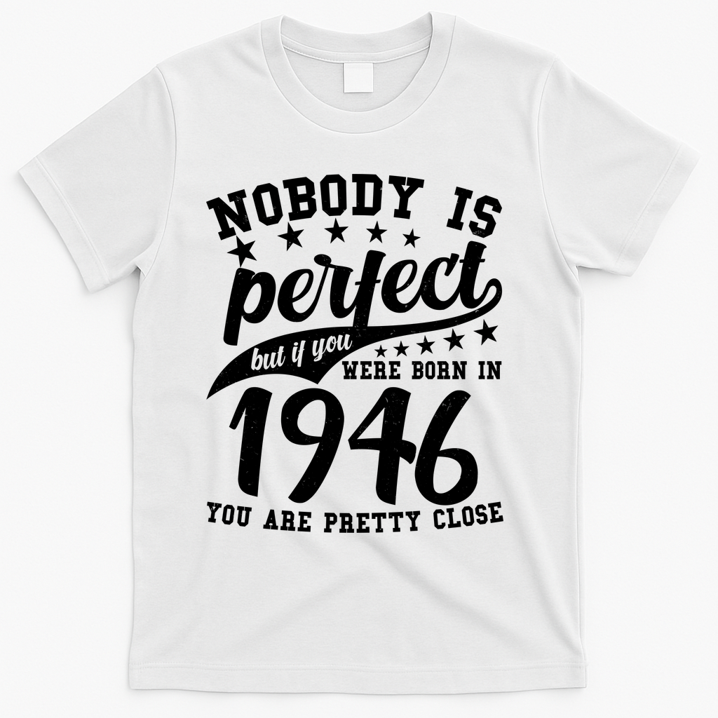 80th Birthday Nobody Is Perfect Born In 1946 You Are Pretty Close  T-Shirt - White