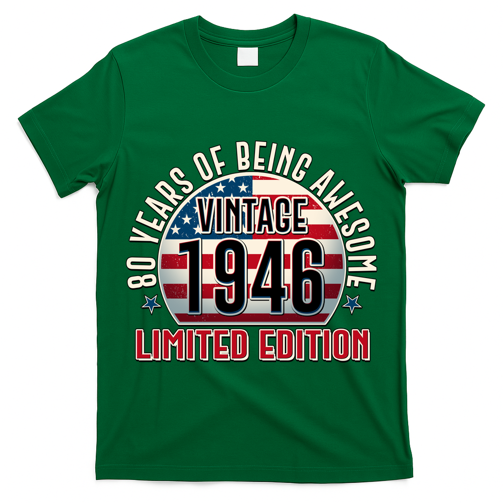 80th Birthday Vintage 1946 Limited Edition Years Of Being Awesome USA Flag  T-Shirt