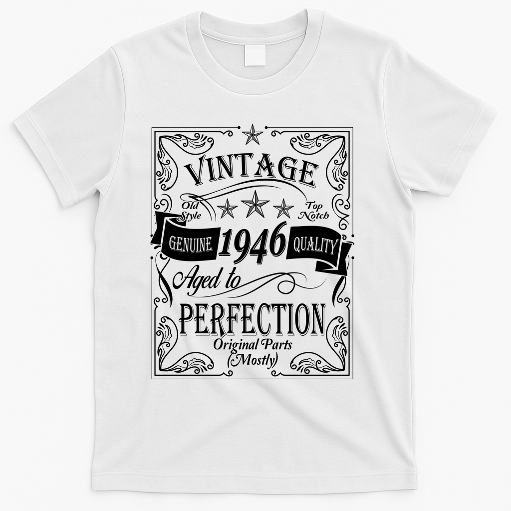 80th Birthday Vintage 1946 Genuine Quality Age To Perfection Original Parts Mostly T-Shirt - White