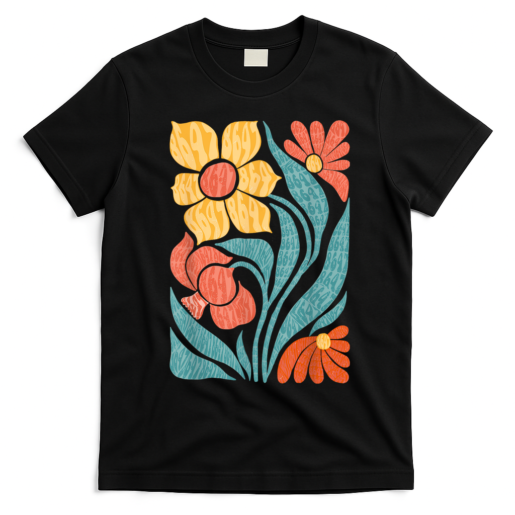 8647 Subtle Anti Trump Floral Boho T-Shirt - Black