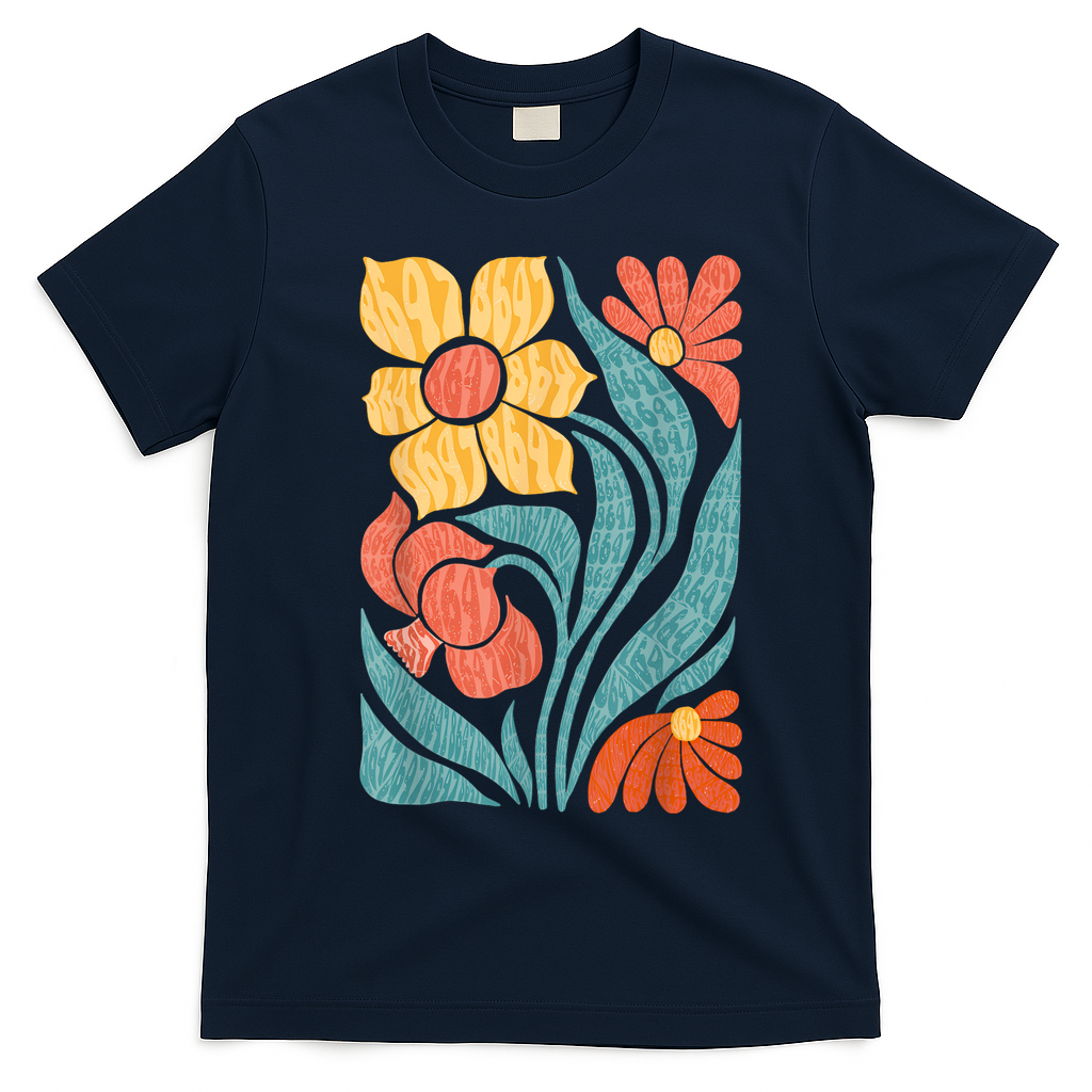 8647 Subtle Anti Trump Floral Boho T-Shirt - Navy Blue