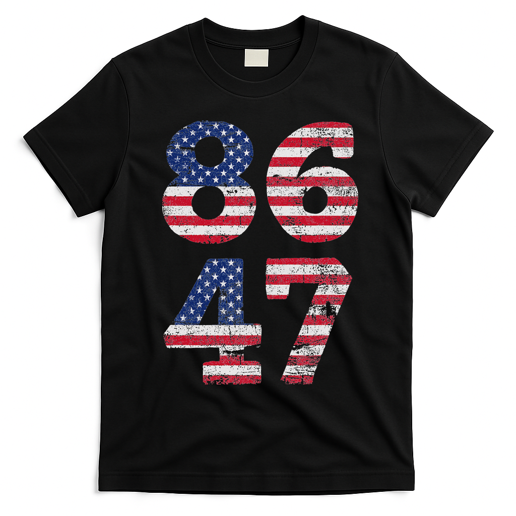 8647 Subtle Anti Trump Ironic Distressed Usa Flag T-Shirt - Black