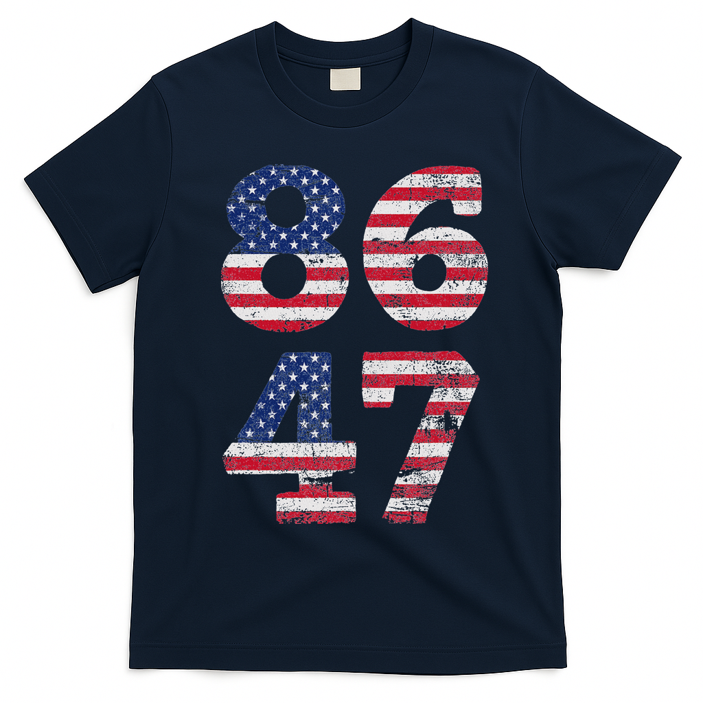 8647 Subtle Anti Trump Ironic Distressed Usa Flag T-Shirt - Navy Blue