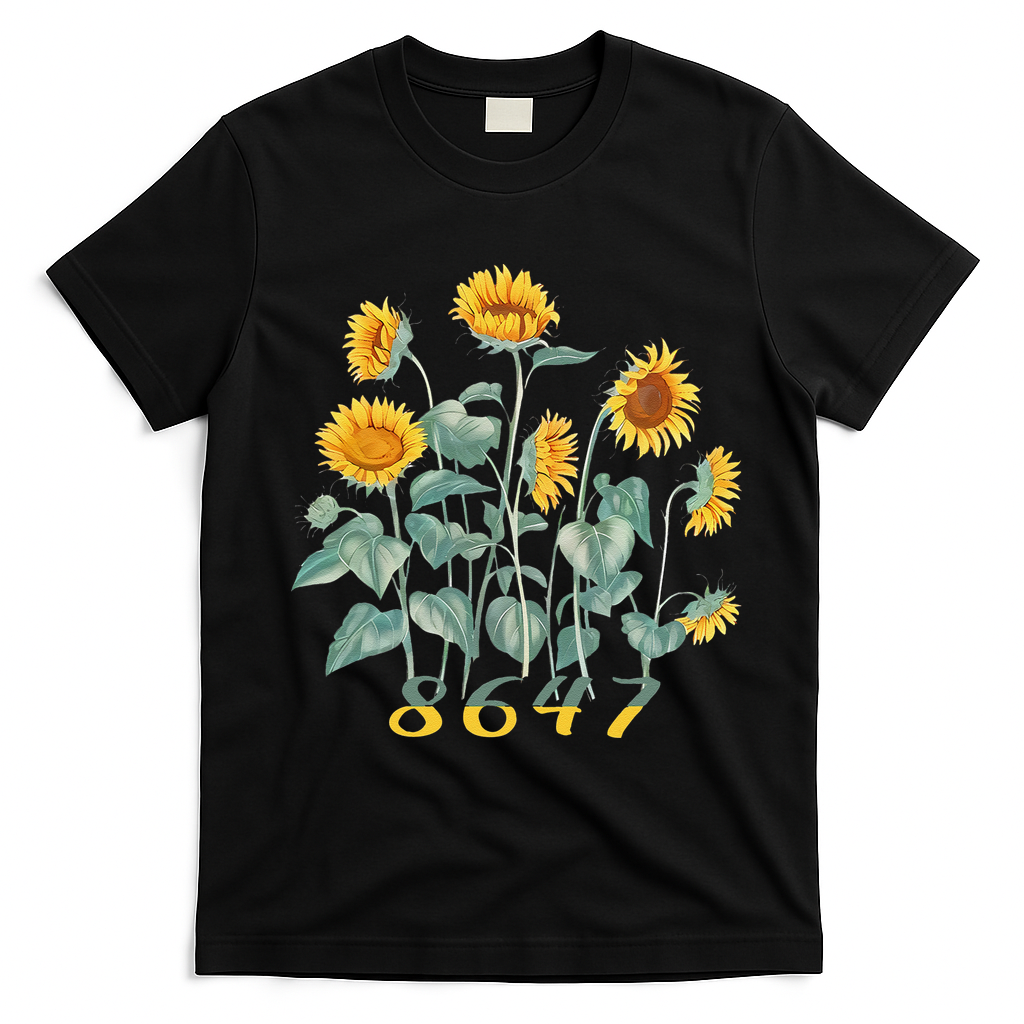 8647 Subtle Anti Trump 86 47 Sunflower Support Ukraine T-Shirt - Black