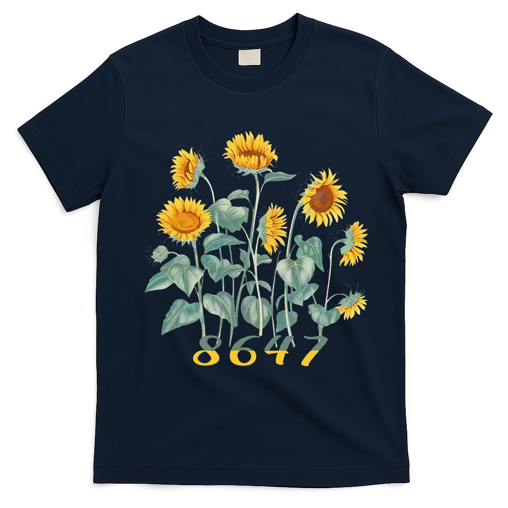 8647 Subtle Anti Trump 86 47 Sunflower Support Ukraine T-Shirt - Navy Blue
