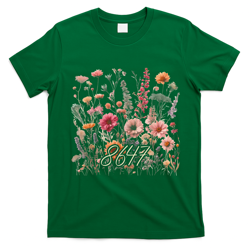 8647 Subtle Anti Trump 86 47 Floral Boho Style T-Shirt - Irish Green