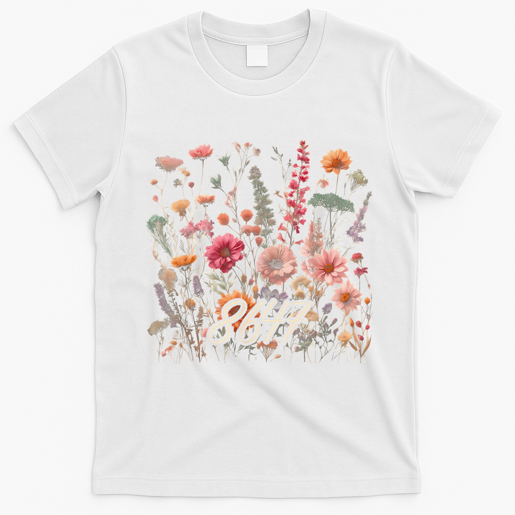 8647 Subtle Anti Trump 86 47 Floral Boho Style T-Shirt - White