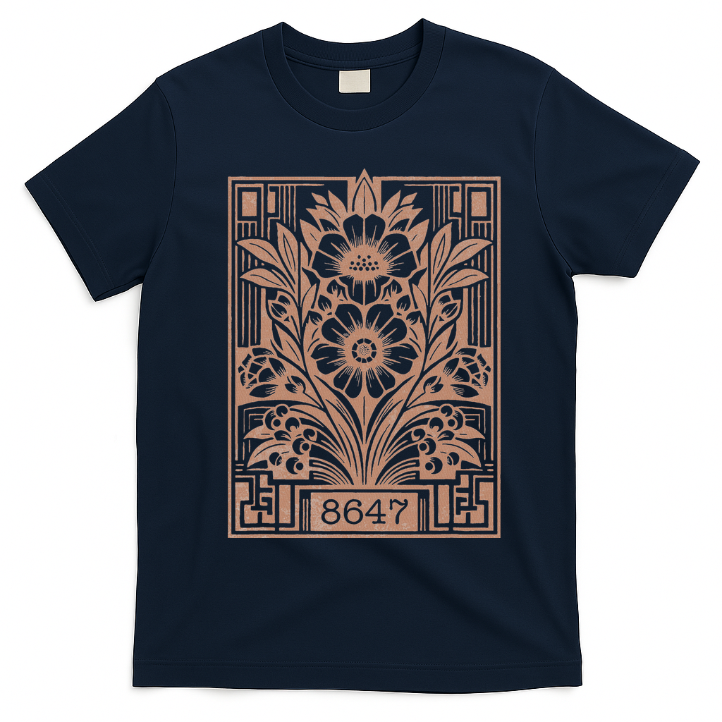 8647 Subtle Anti Trump Anti Maga 86 47 Floral T-Shirt - Navy Blue