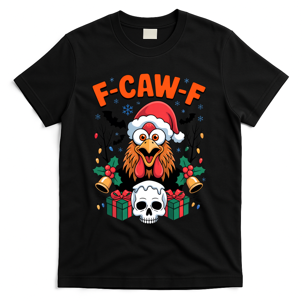 Merry Christmas F-Caw-F Chicken Spooky Skull T-Shirt