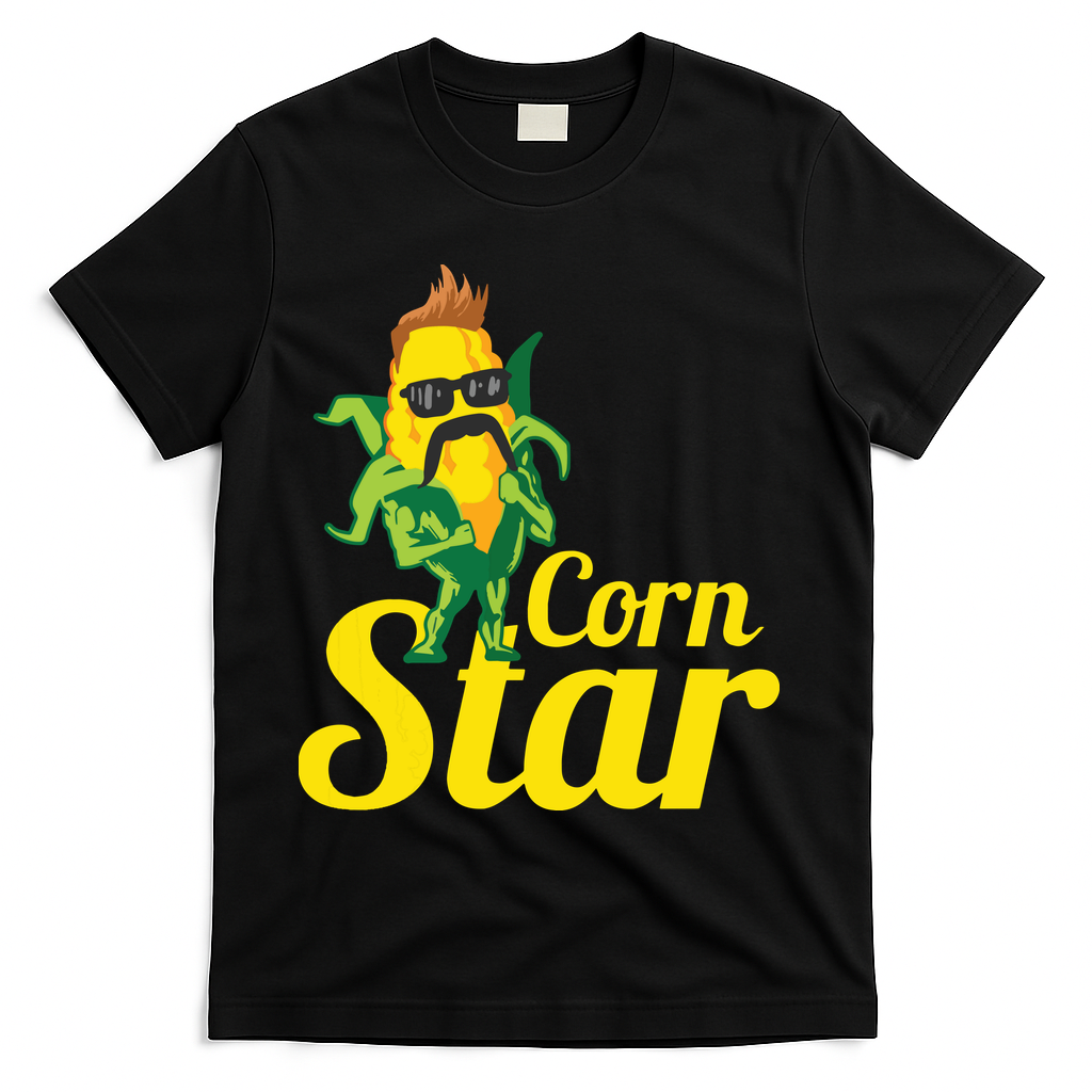 Funny Corn Star Sunglasses Mustache Maize T-Shirt