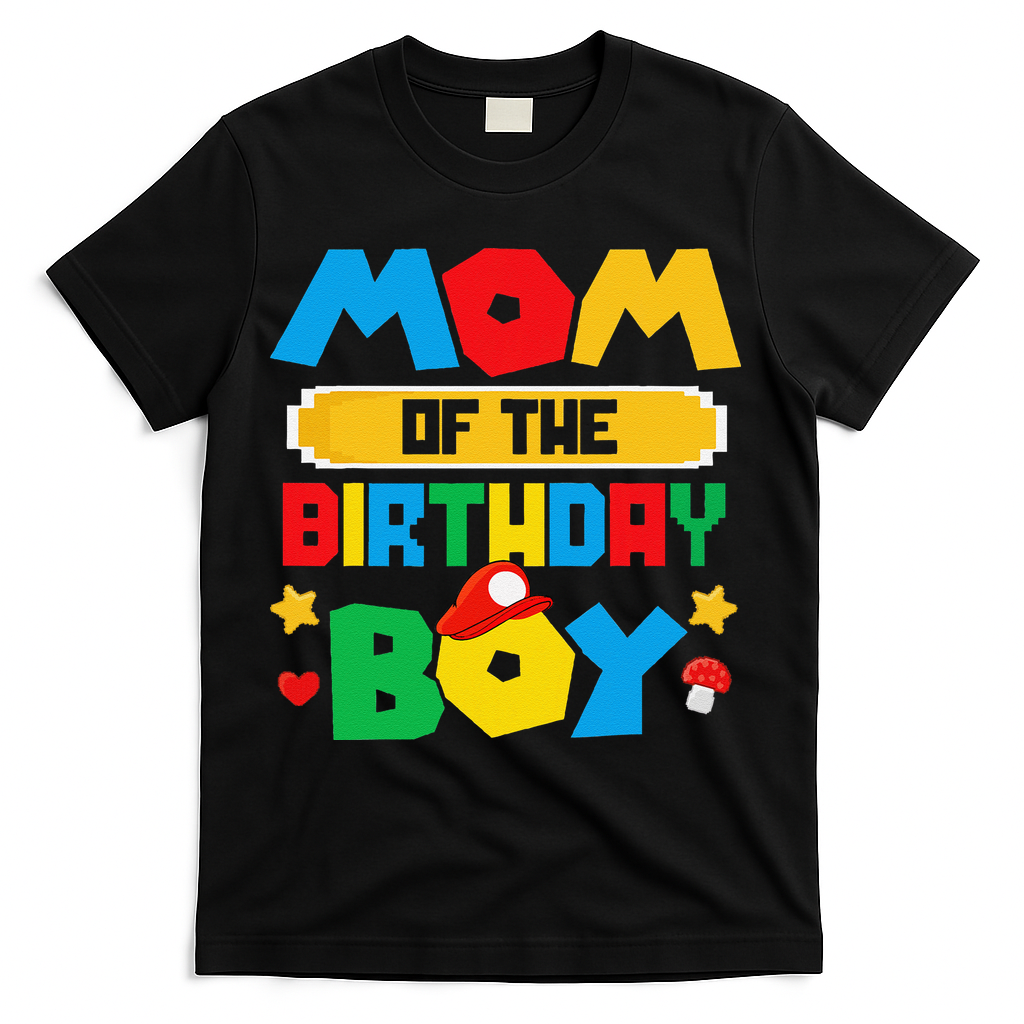 Mom Of The Birthday Boy Game Gaming Mom And Dad Family T-Shirt