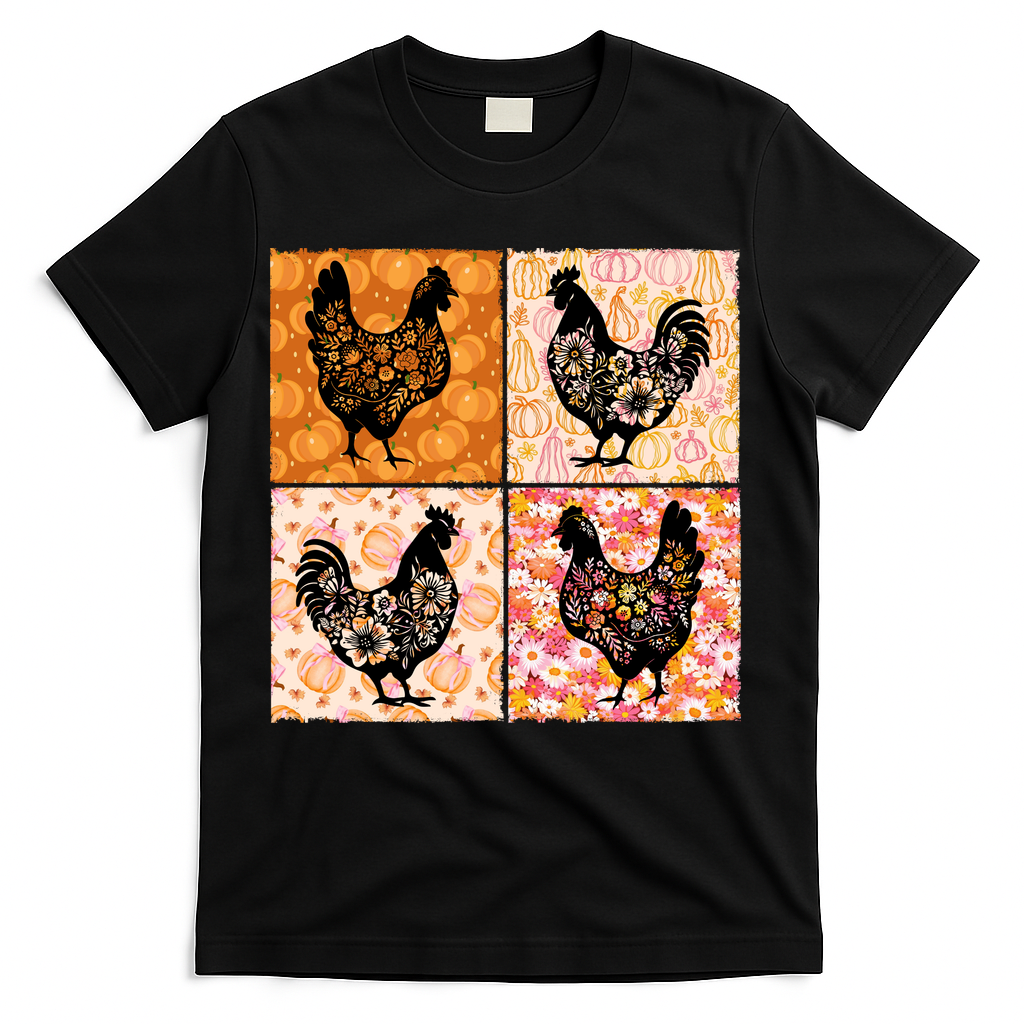 Floral Fall Chicken Cute Thankgiving T-Shirt