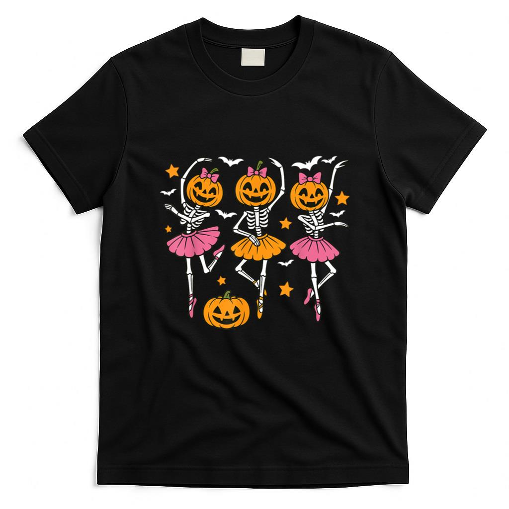 Halloween Shirt - Girls Halloween Ballet Skeleton Pumpkin Girls Skeleton Women T-Shirt
