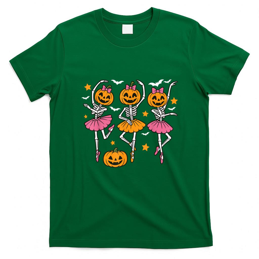 Halloween Shirt - Girls Halloween Ballet Skeleton Pumpkin Girls Skeleton Women T-Shirt