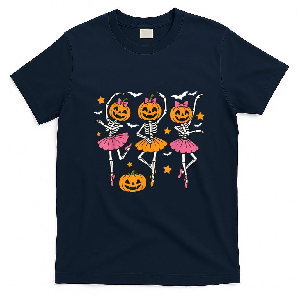 Halloween Shirt - Girls Halloween Ballet Skeleton Pumpkin Girls Skeleton Women T-Shirt
