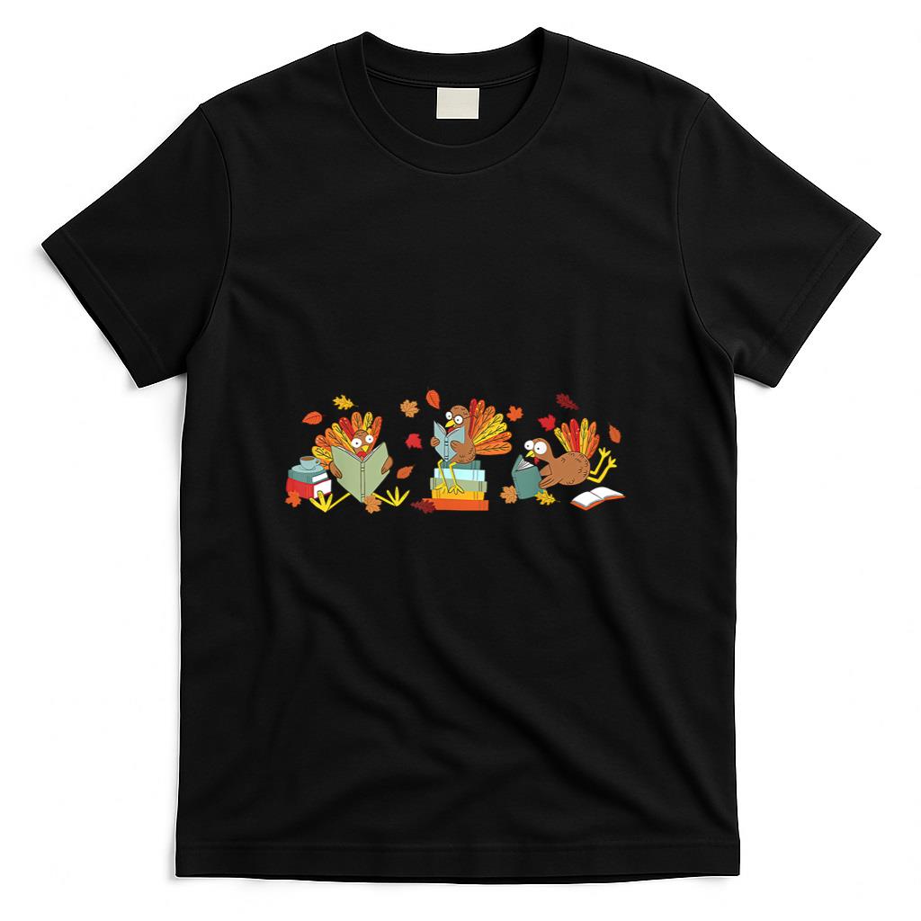 Turkey Reading Books Fall Thanksgiving Teacher Book Lovers T-Shirt