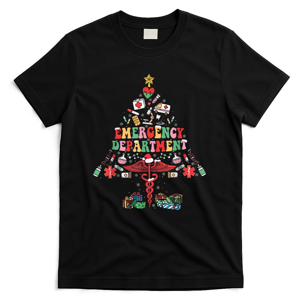 Retro Emergency Department Christmas Tree ER Crew Nurse Xmas T-Shirt