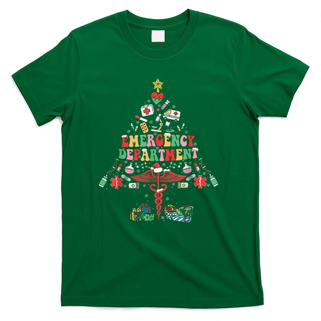 Retro Emergency Department Christmas Tree ER Crew Nurse Xmas T-Shirt