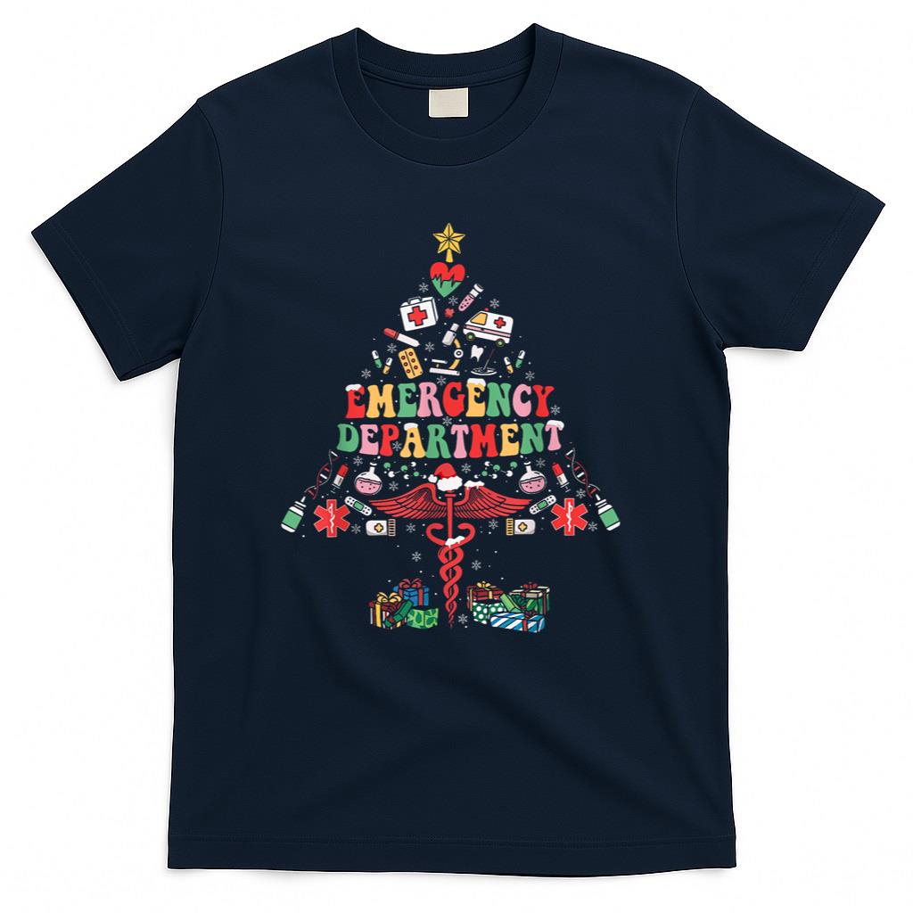 Retro Emergency Department Christmas Tree ER Crew Nurse Xmas T-Shirt