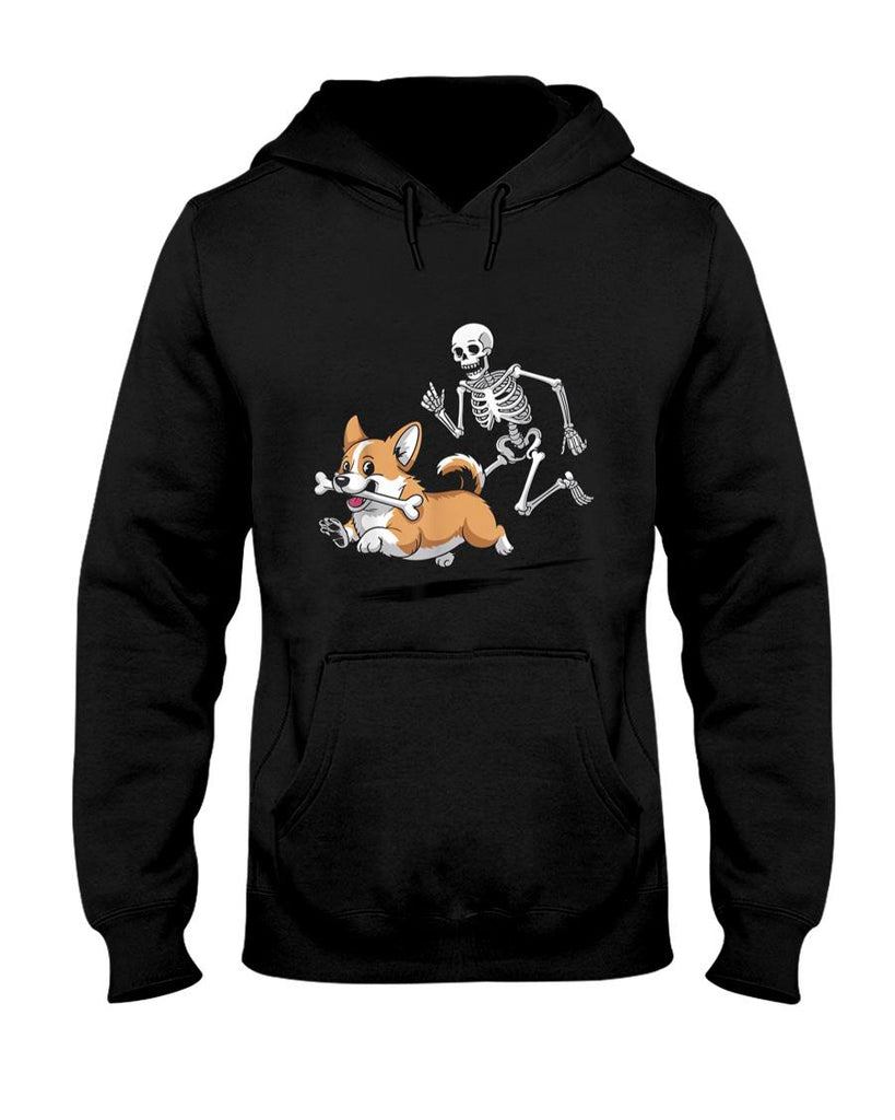 Pet Mom Halloween Shirt - Funny Skeleton Chasing Corgi Halloween for Dog Mom Pet Lover T-Shirt