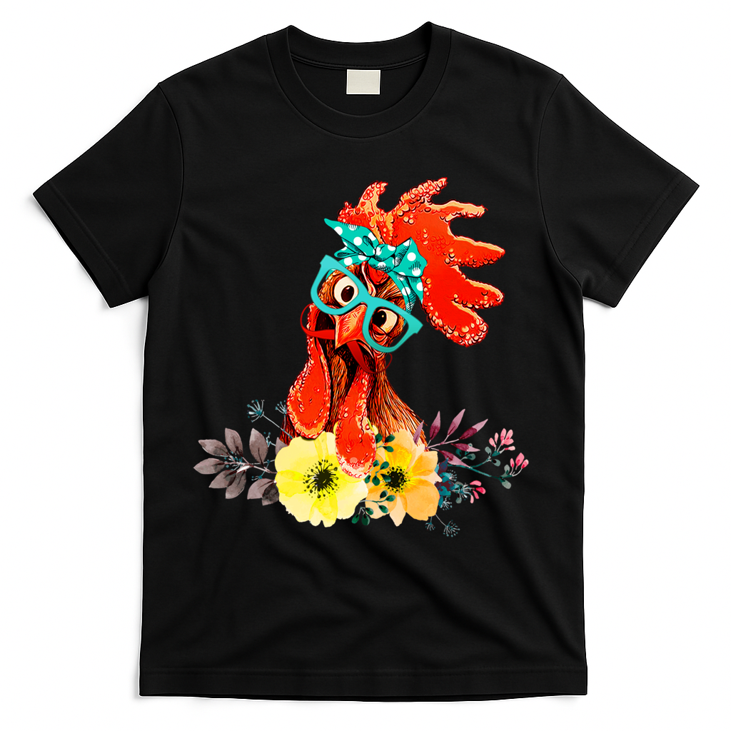 Chicken With Bandana Headband And Glasses Cute Cool Gift T-Shirt
