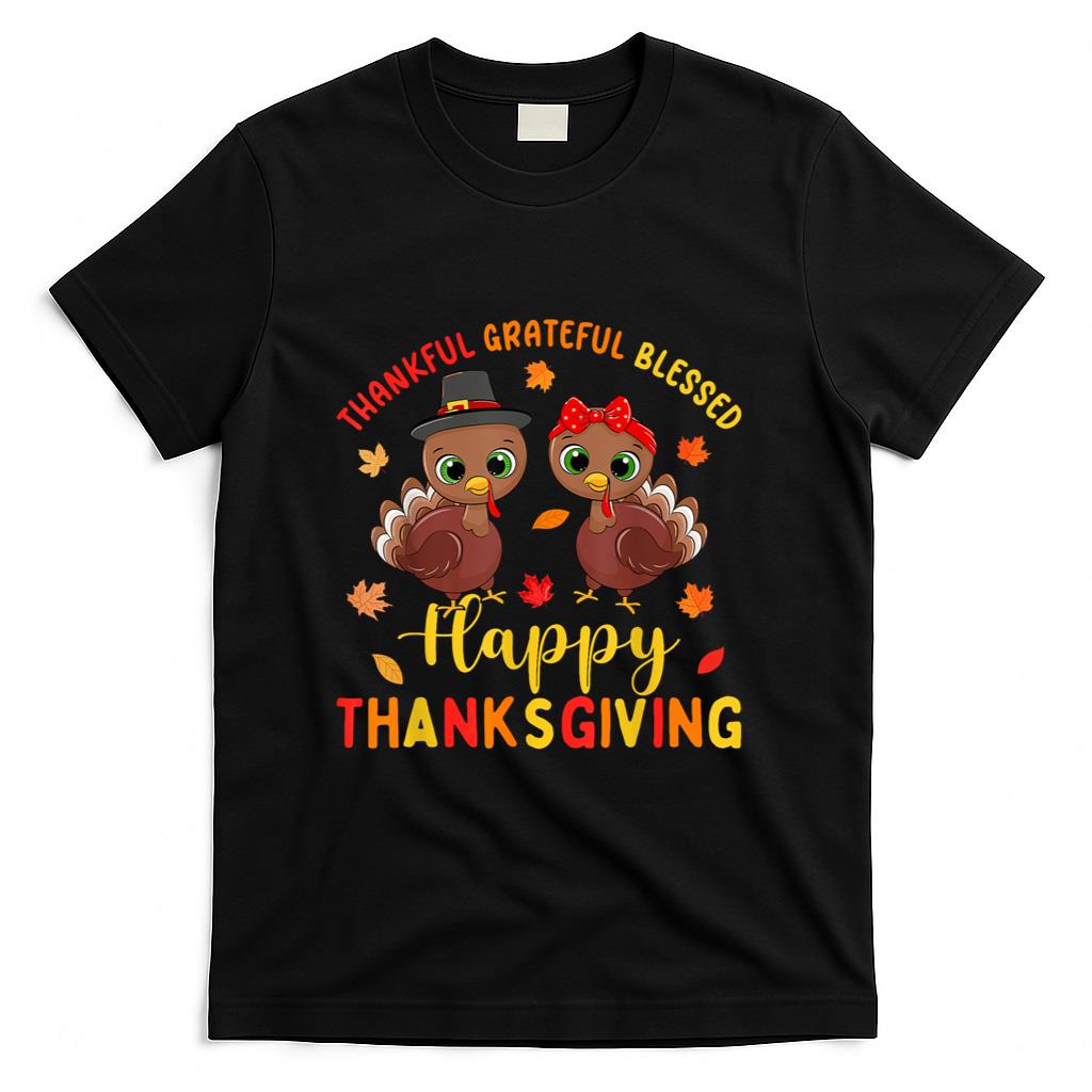 Thankful Grateful Blessed Thanksgiving Turkey Women Girls T-Shirt