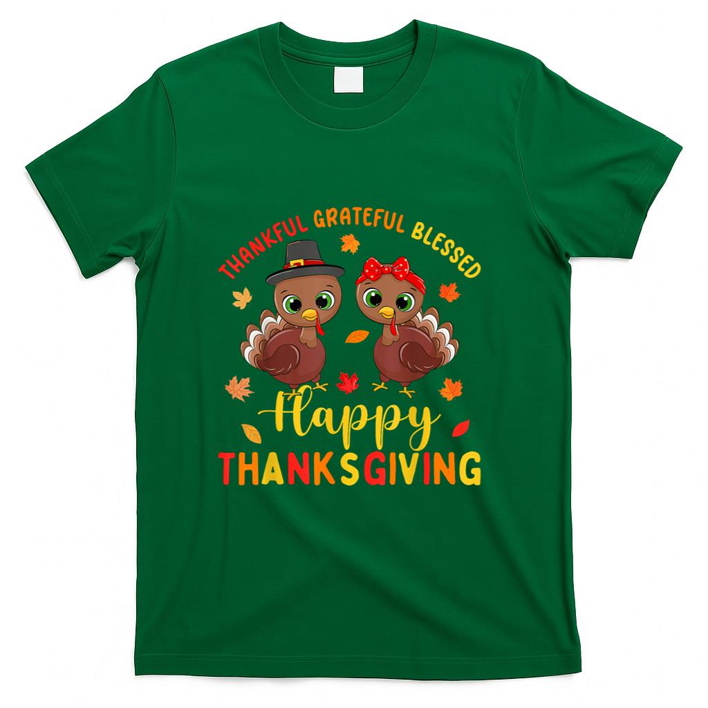 Thankful Grateful Blessed Thanksgiving Turkey Women Girls T-Shirt