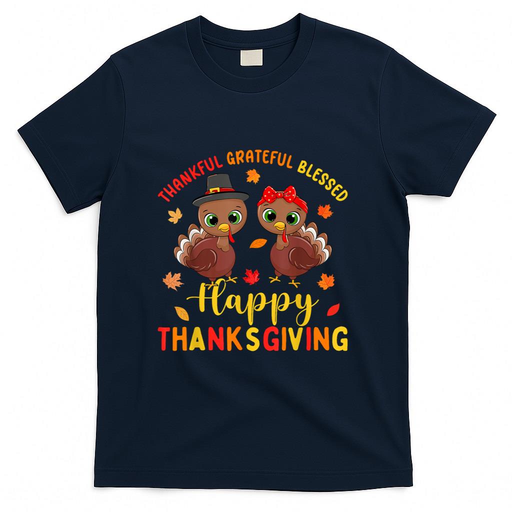 Thankful Grateful Blessed Thanksgiving Turkey Women Girls T-Shirt