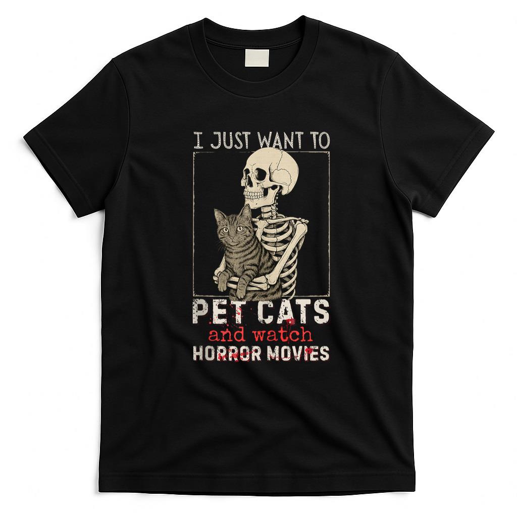 Pet Mom Halloween Shirt - Halloween I Just Want to Pet Cats and Watch Horror Movies Tank Top