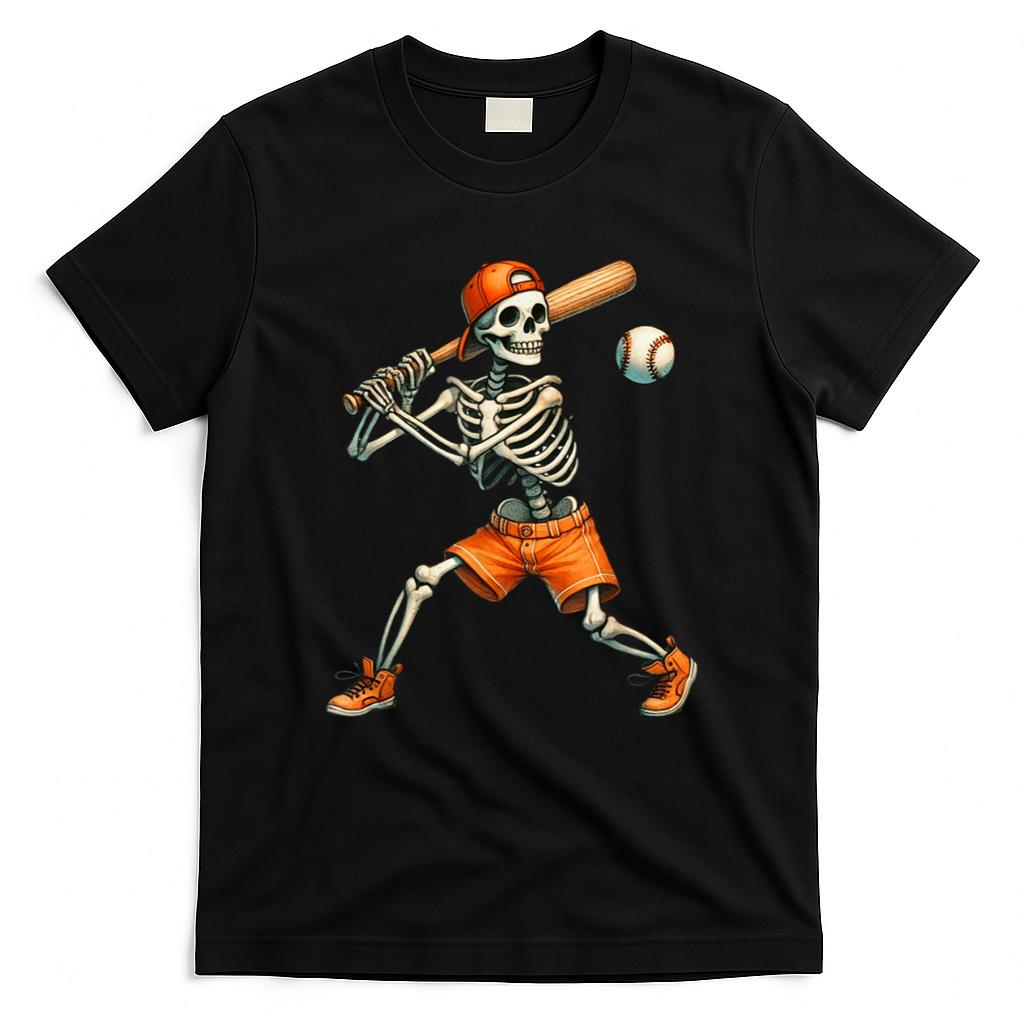 Halloween Shirt - Funny Skeleton Batting Baseball Halloween Boys Men Kids T-Shirt