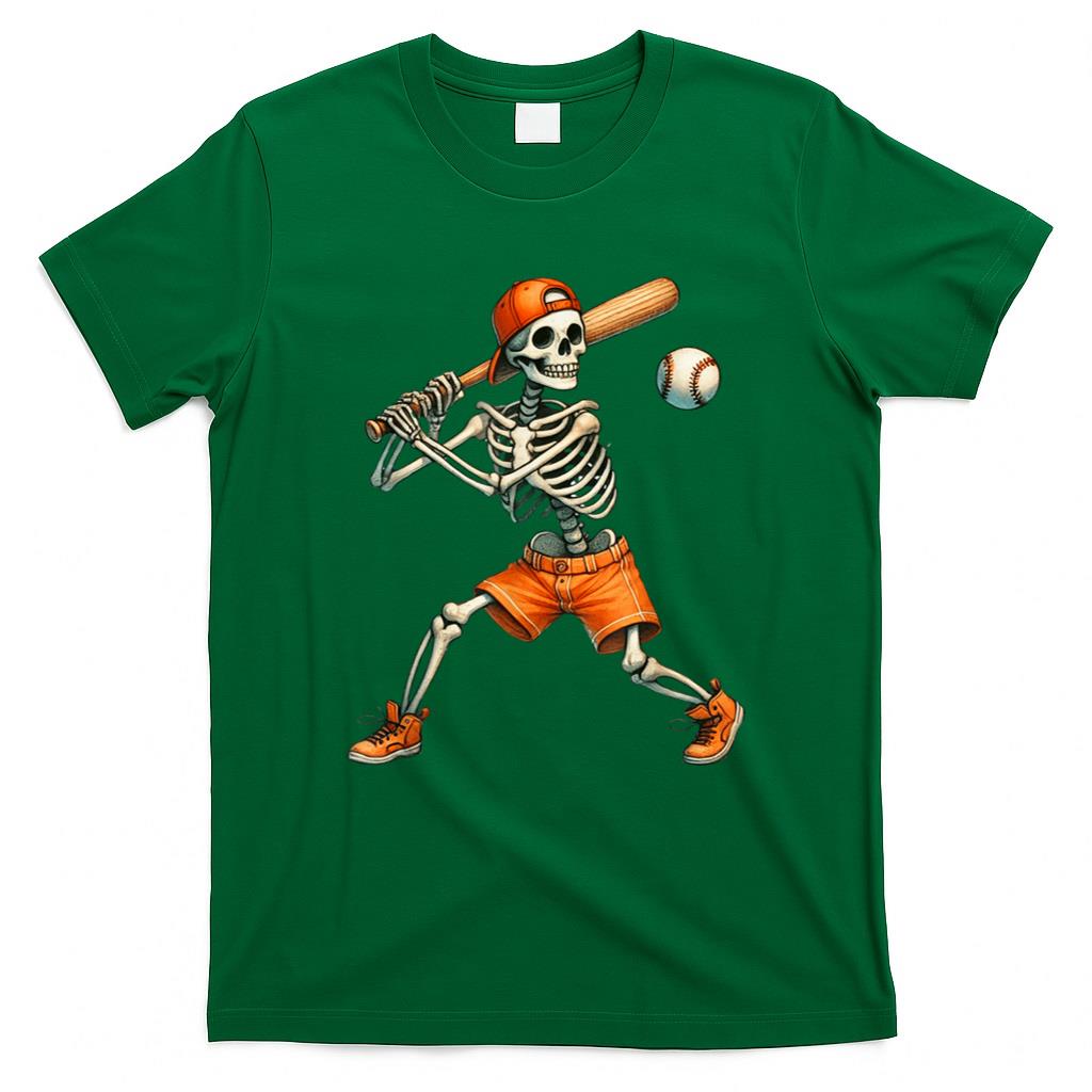 Halloween Shirt - Funny Skeleton Batting Baseball Halloween Boys Men Kids T-Shirt