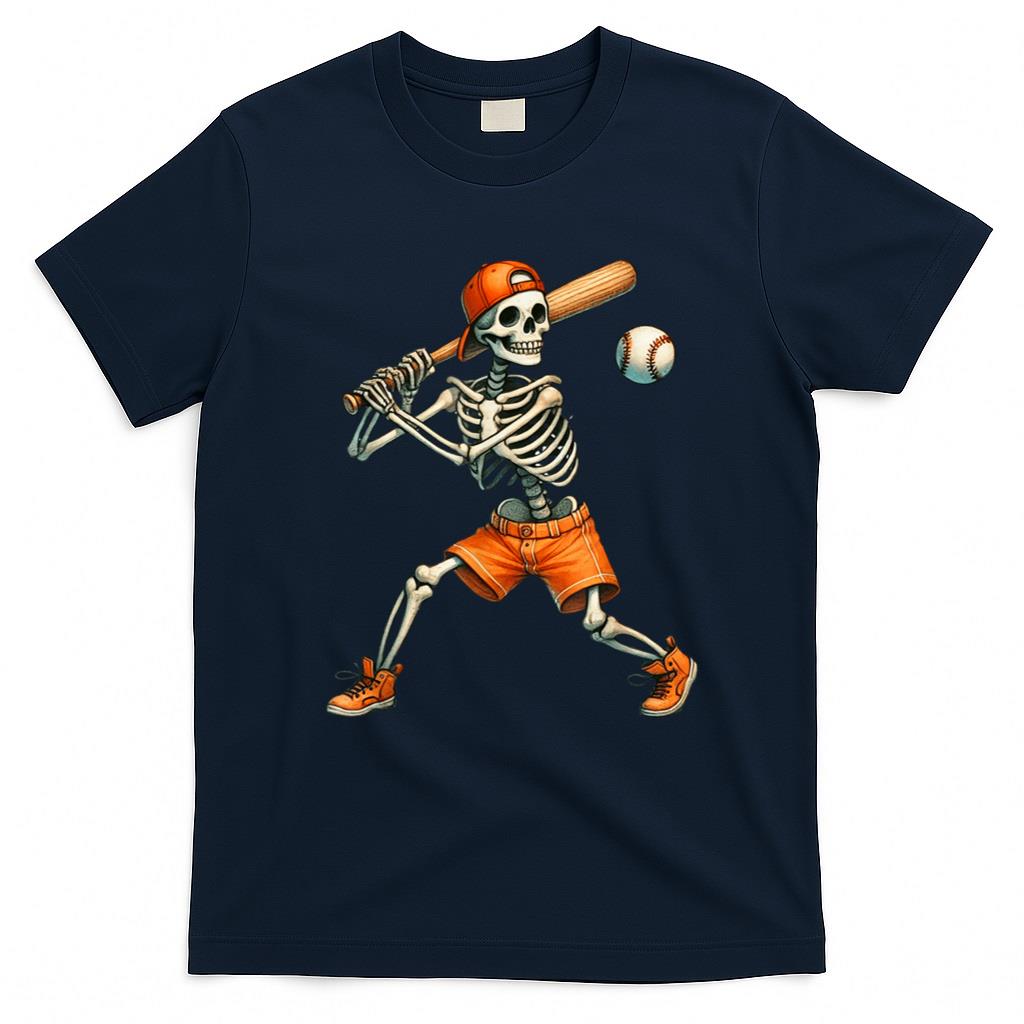 Halloween Shirt - Funny Skeleton Batting Baseball Halloween Boys Men Kids T-Shirt