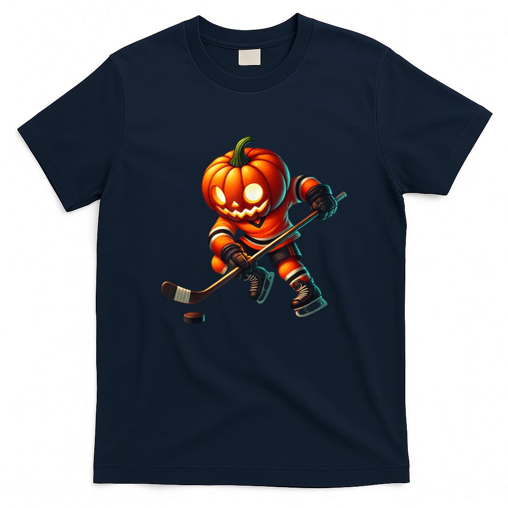 Halloween Shirt - Ice Hockey Pumpkin Face Halloween Costume Men Boys Kids T-Shirt