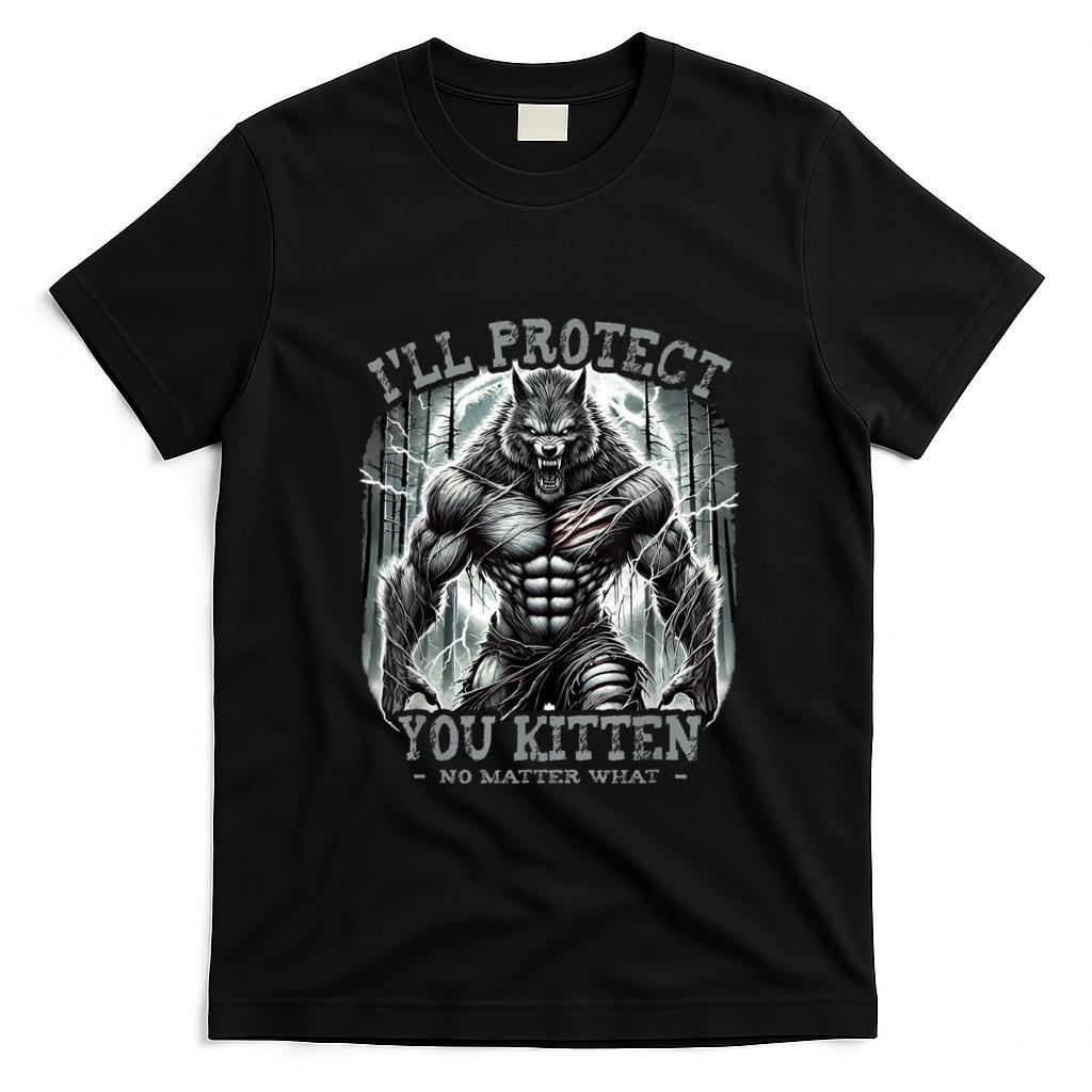 Funny Tees - Funny Graphic Tee I'll Protect You Kitten Alpha Wolf T-Shirt