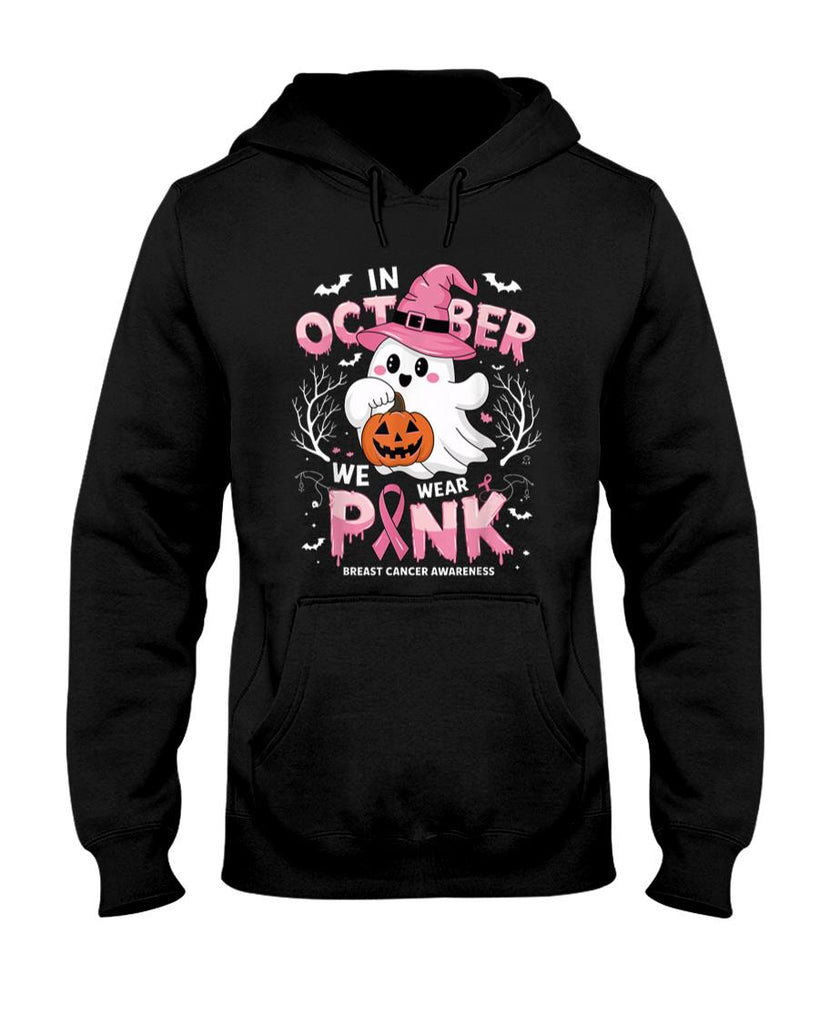 In October We Wear Pink shirt Ghost Breast Cancer Awareness T-Shirt