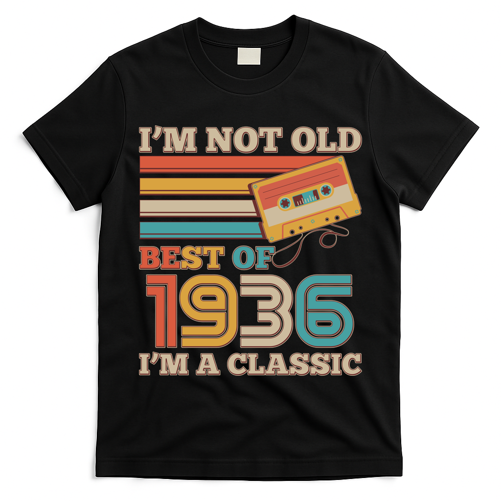 90th 1936 Birthday Retro I'm Not Old I'm A Classic Best Of Cassette Tape  T-Shirt