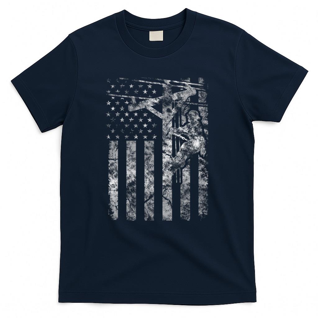 Distressed Patriotic Electric Cable Lineman American flag Long Sleeve T-Shirt