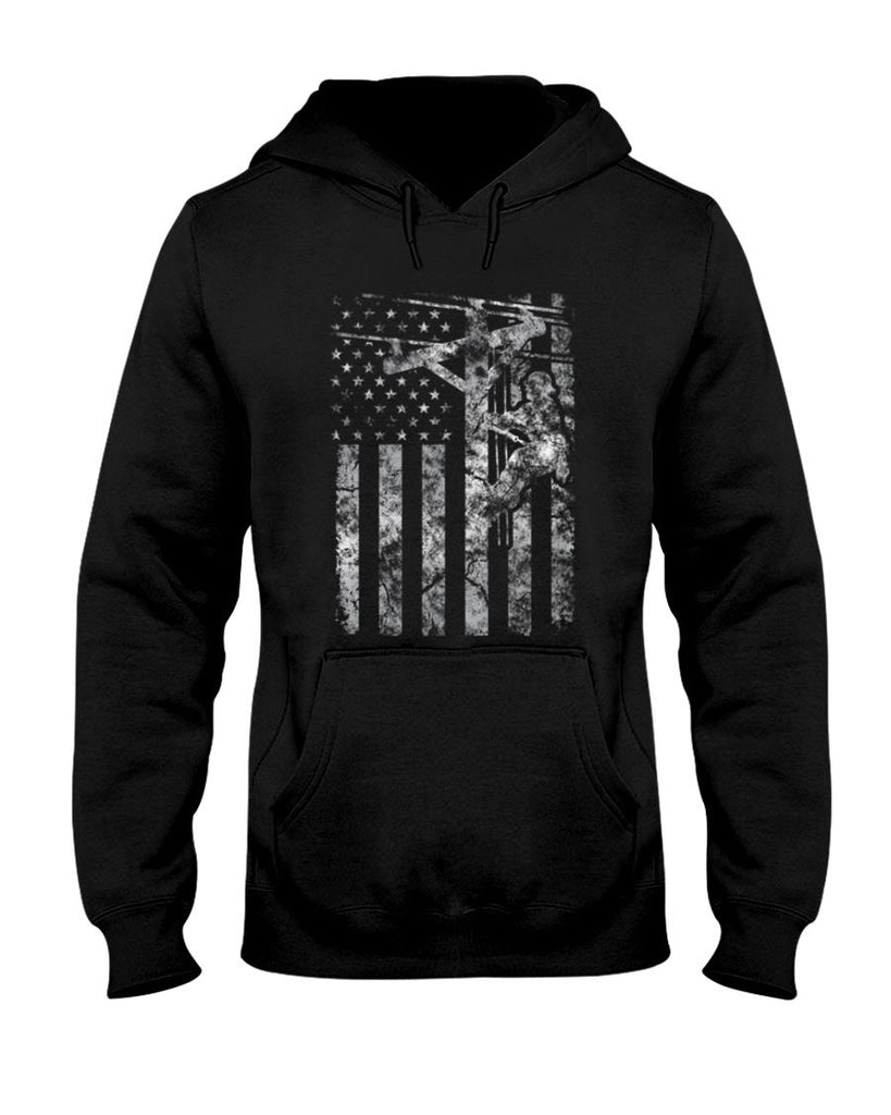 Distressed Patriotic Electric Cable Lineman American flag Long Sleeve T-Shirt